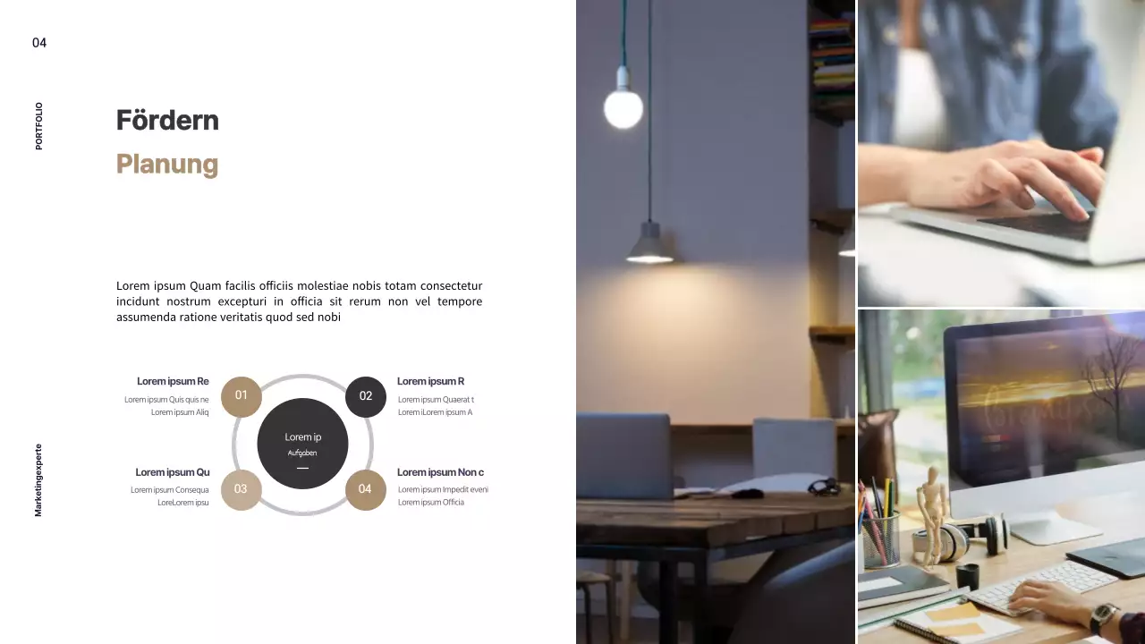 Die neutrale Farbgebung in Beige und Hellrosa im Büro des Marketingprofis