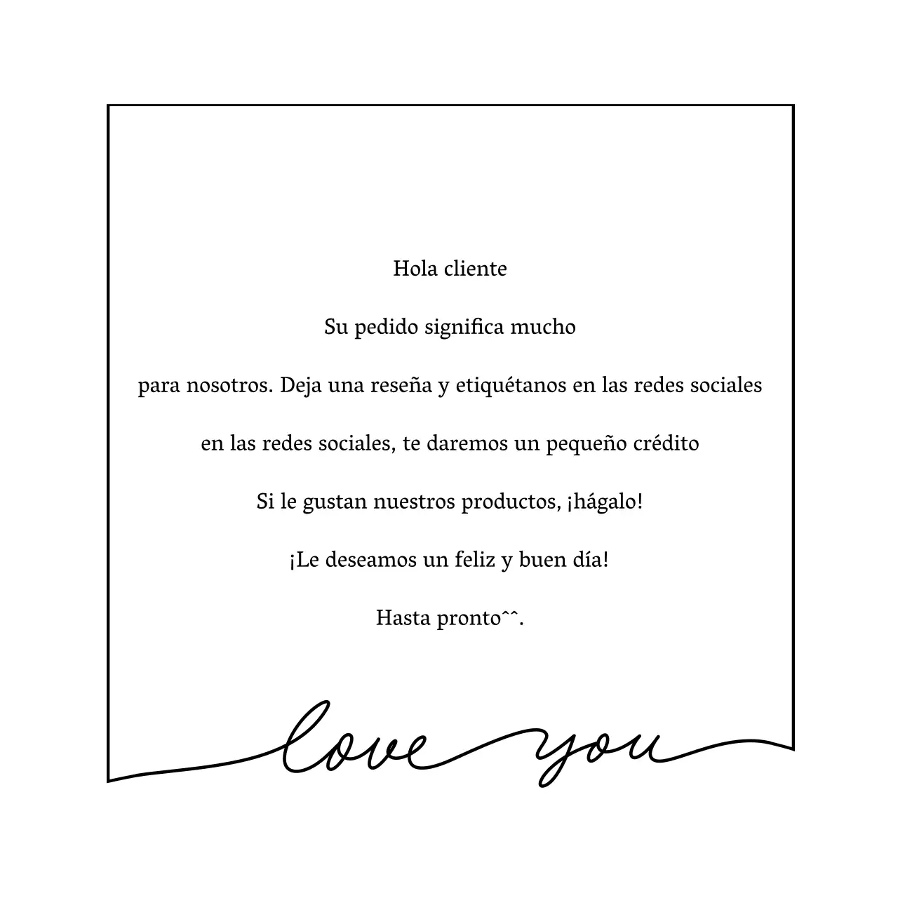 Adhesivo con mensaje de agradecimiento por el envío