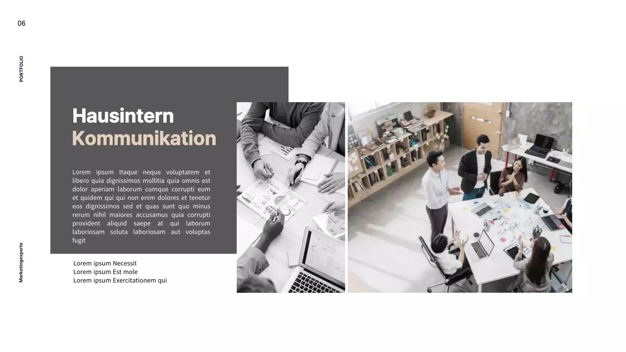 Die neutrale Farbgebung in Beige und Hellrosa im Büro des Marketingprofis