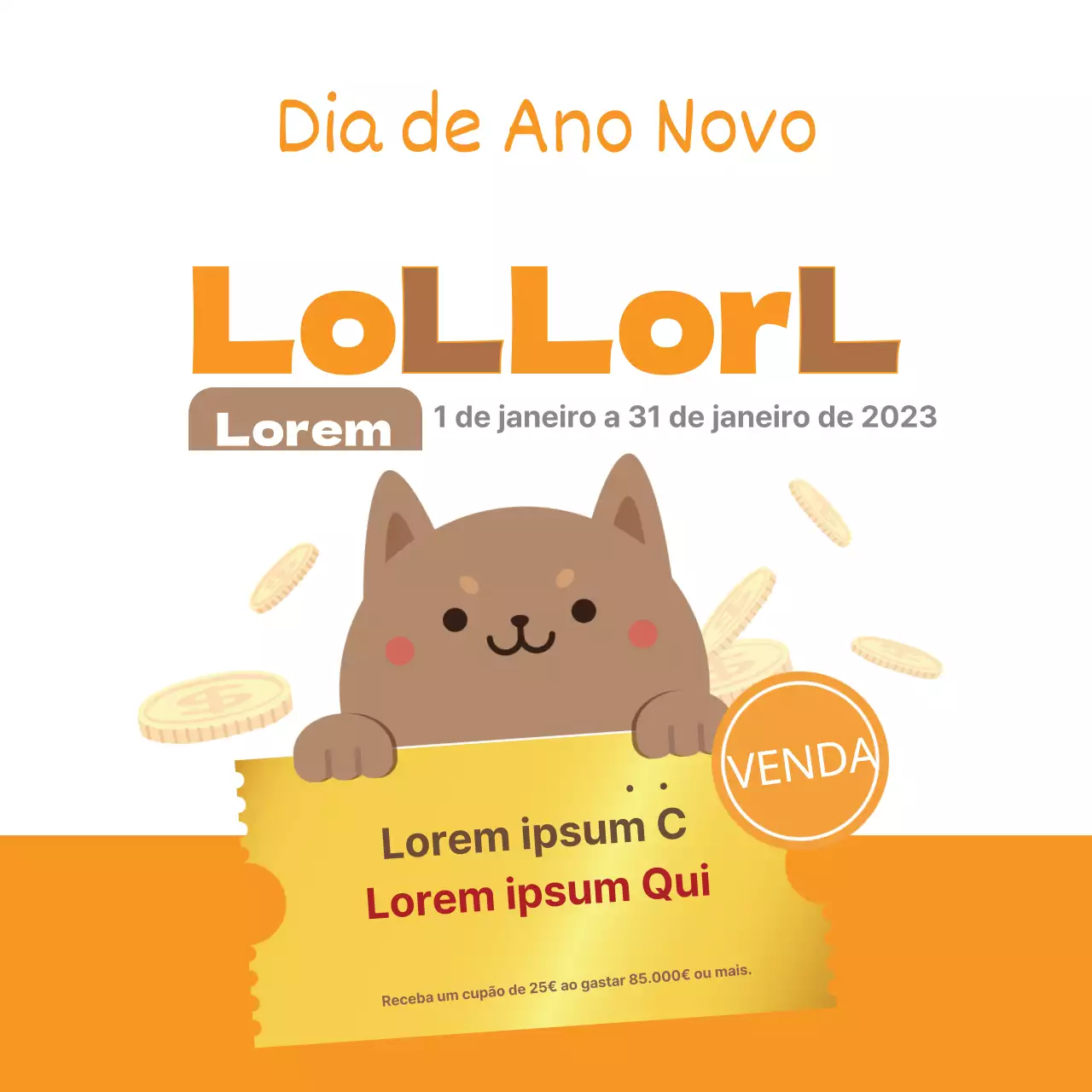 Uma bonita venda de Ano Novo com uma ilustração de um cachorro cor de laranja