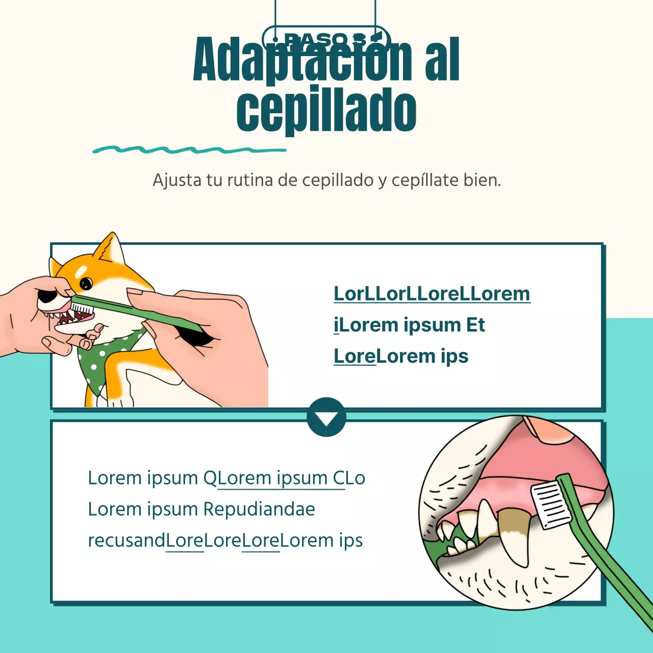 Cepillado ilustrado para perros en color menta y amarillo