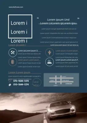 Folleto sencillo y azul marino para una tienda de automóviles