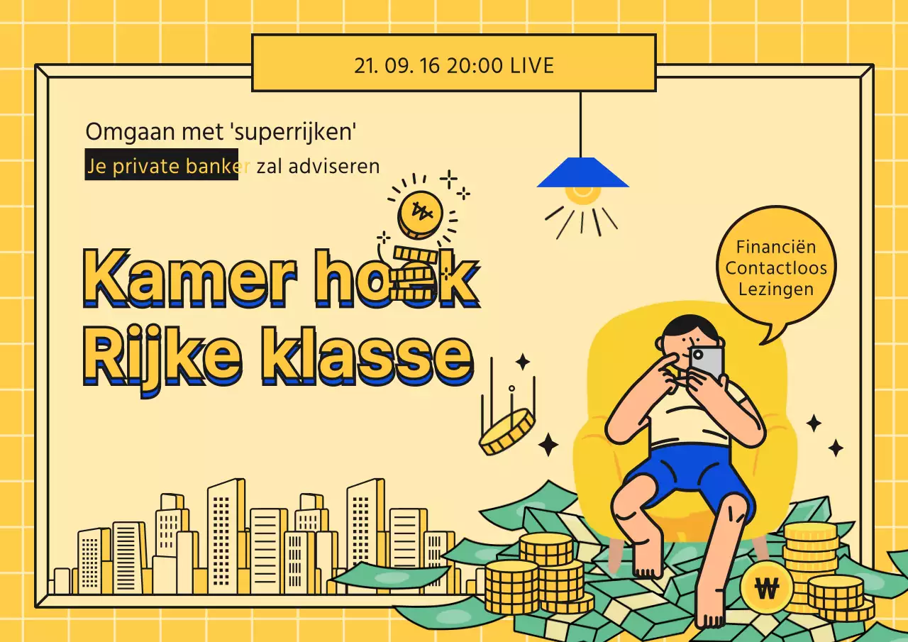 Geel en Blauw Geïllustreerde Financiële Ontactlessen