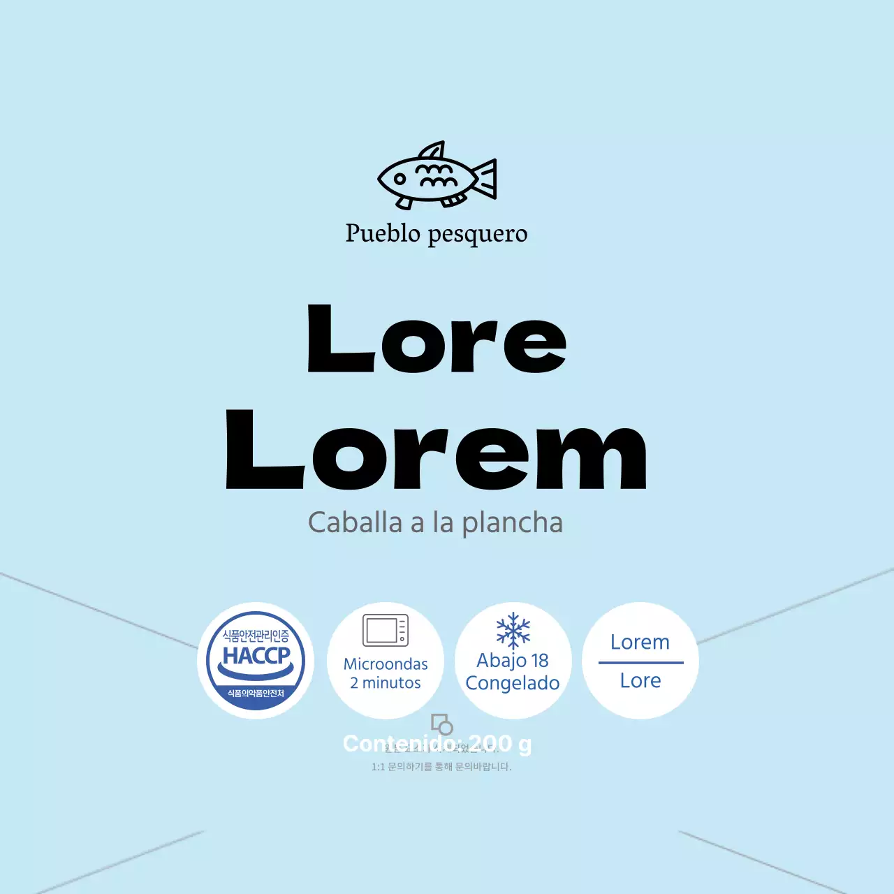 Etiqueta azul simple caballa a la plancha marisco