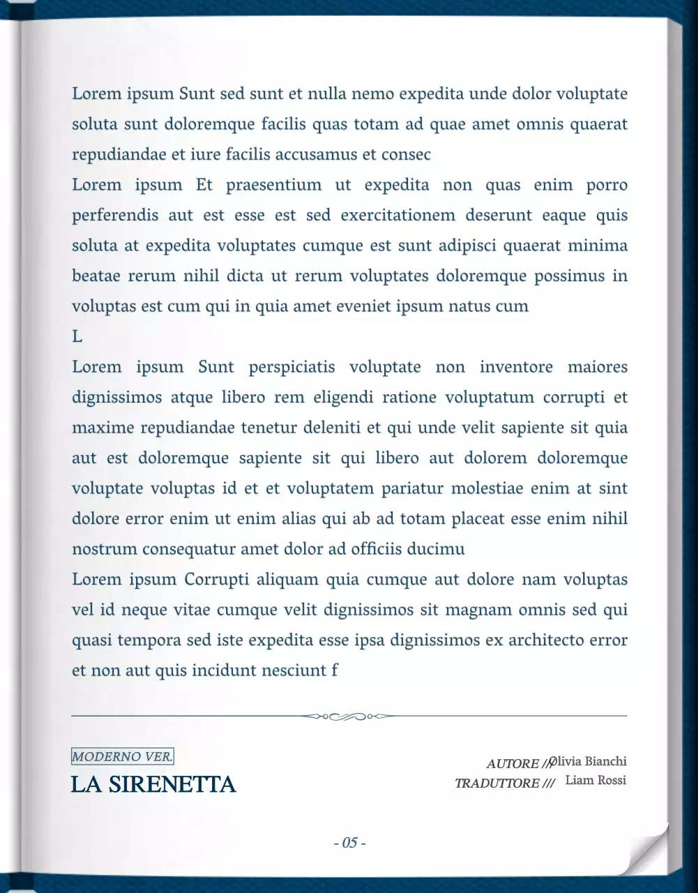 Web novel storytelling in blu e bianco con un concetto di libro classico elegante e di classe