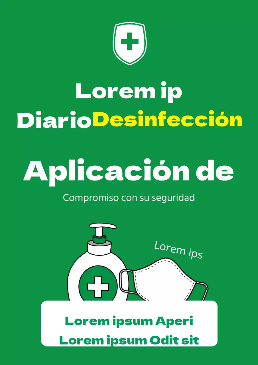 Un sencillo folleto verde y blanco para la desinfección de tiendas