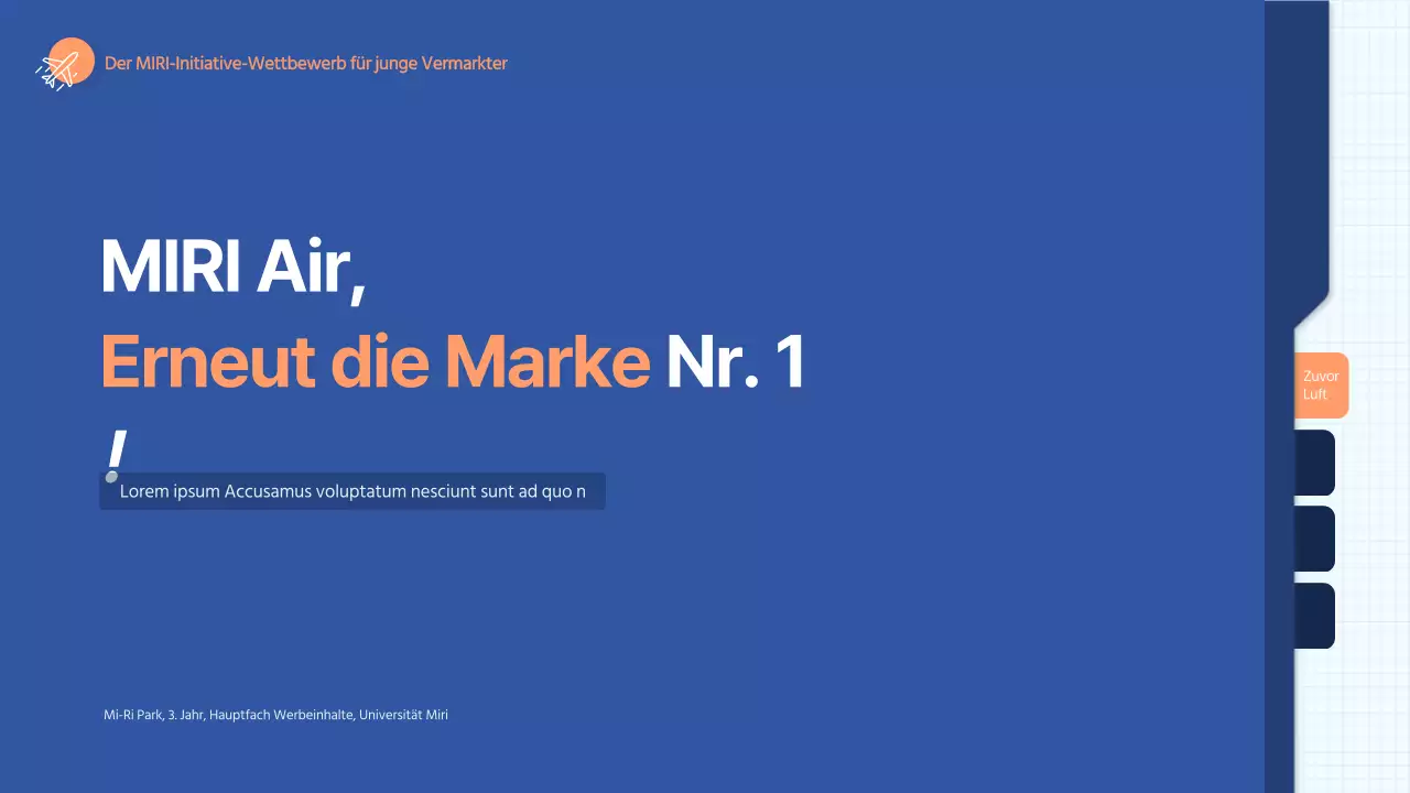 Eine saubere, in Blautönen gehaltene Präsentation für einen Werbe-Pitch-Wettbewerb