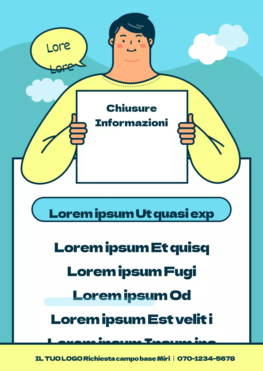 Annuncio di chiusura carino con illustrazione umana blu