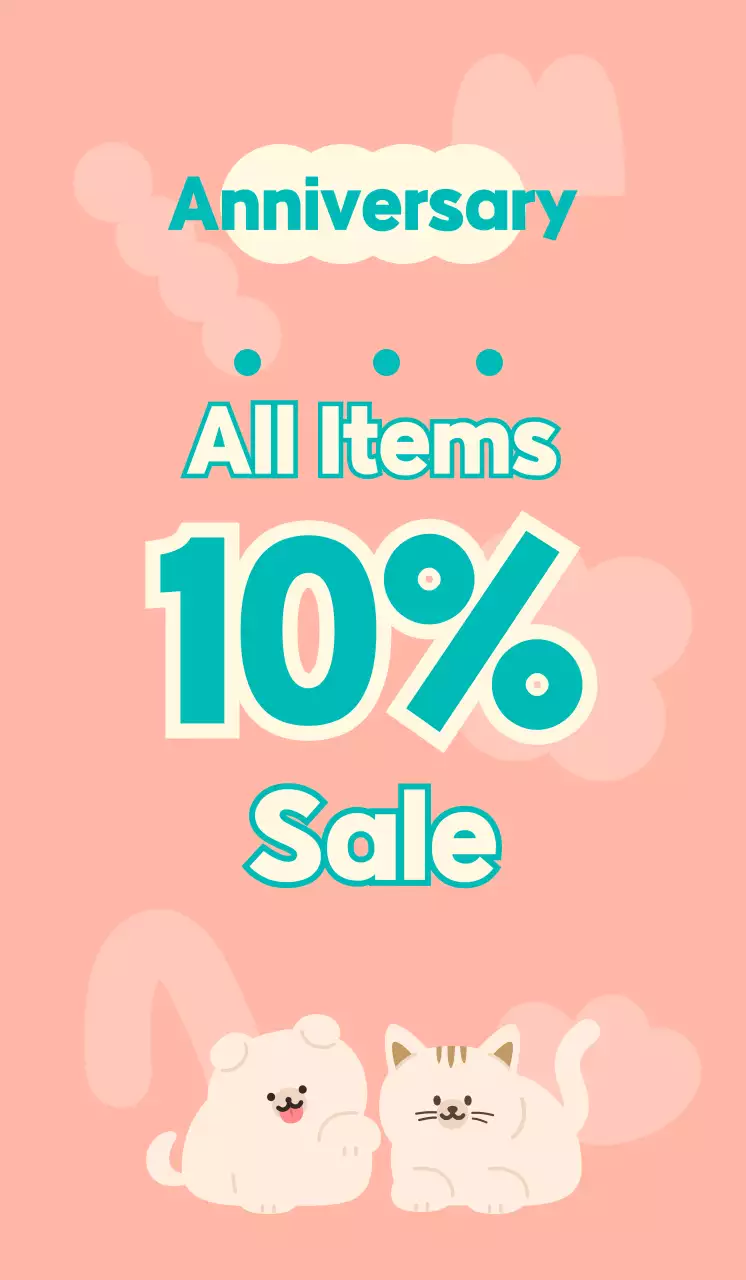 Toko perlengkapan hewan peliharaan tak berawak dengan ilustrasi karakter anjing dan kucing berwarna merah muda dan biru kehijauan yang lucu