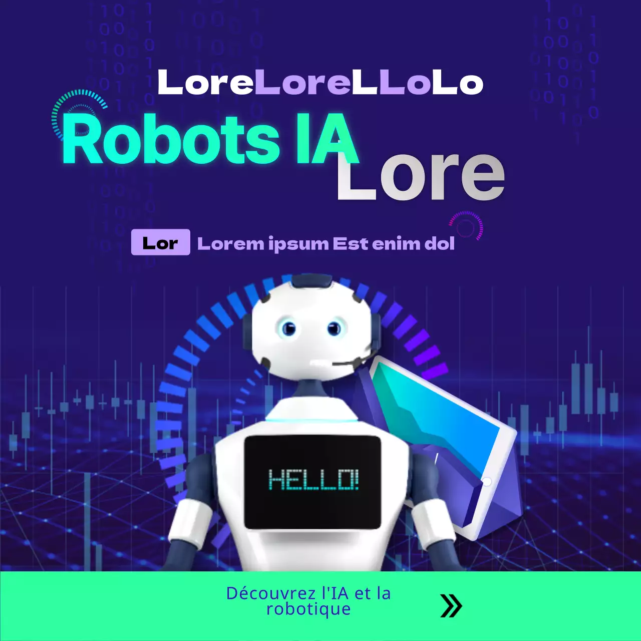 La science futuriste Les stocks de robots IA en chartreuse fluorescente et en violet sur les flux Instagram