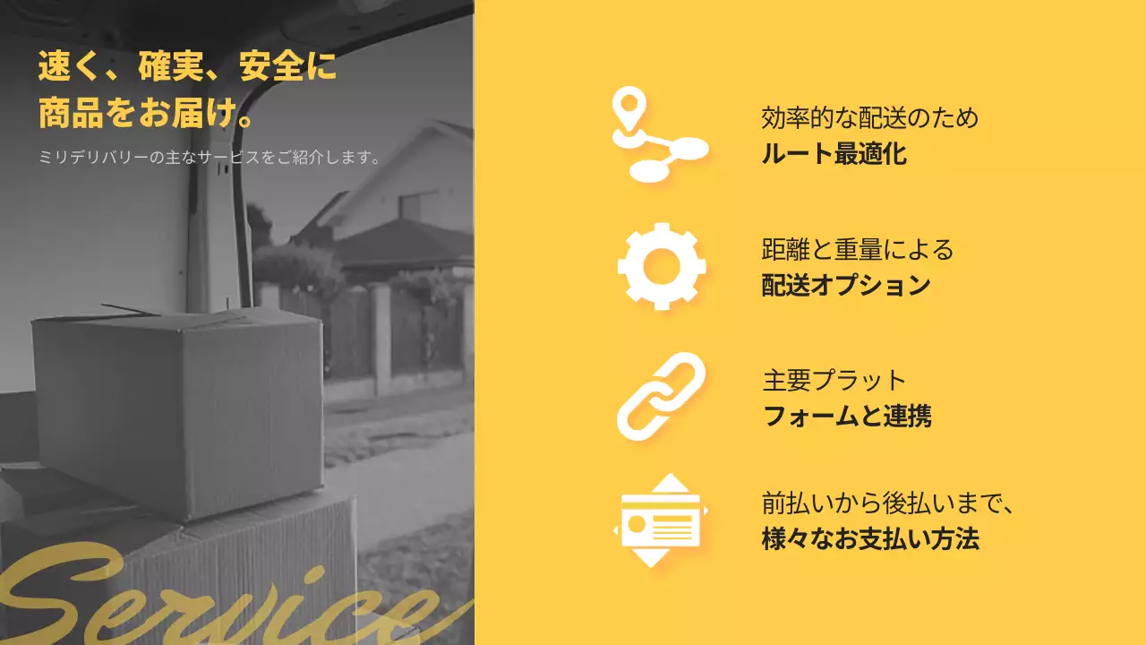 黄色 モダン 配送 企画書 プレゼンテーション