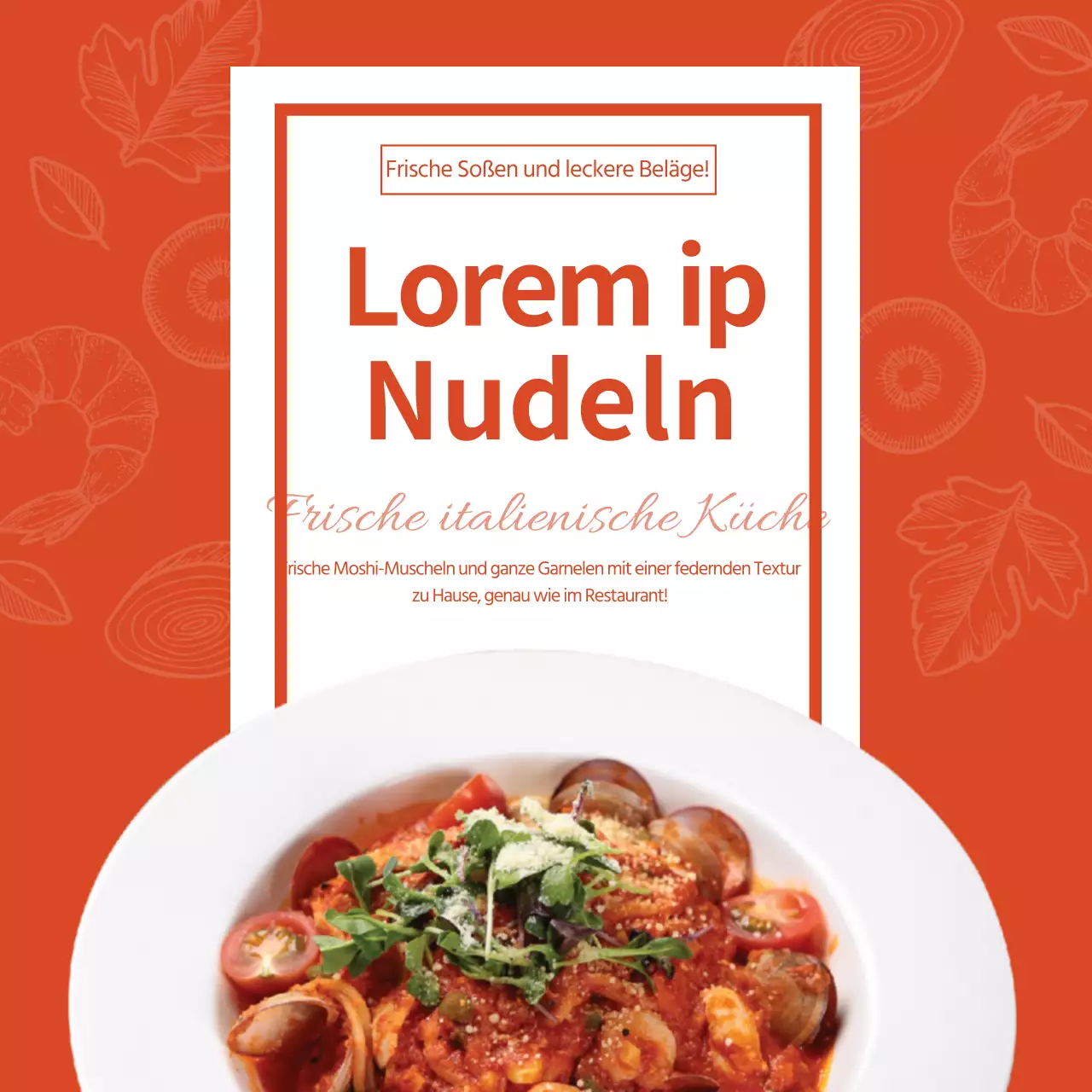 Orange Nudeln Meeresfrüchte Tomaten Mahlzeit Kit Lebensmittel Spaghetti Förderung
