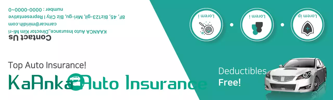 Tài liệu quảng cáo bảo hiểm ô tô với hình ảnh và chữ tượng hình ô tô màu ngọc lam và trắng