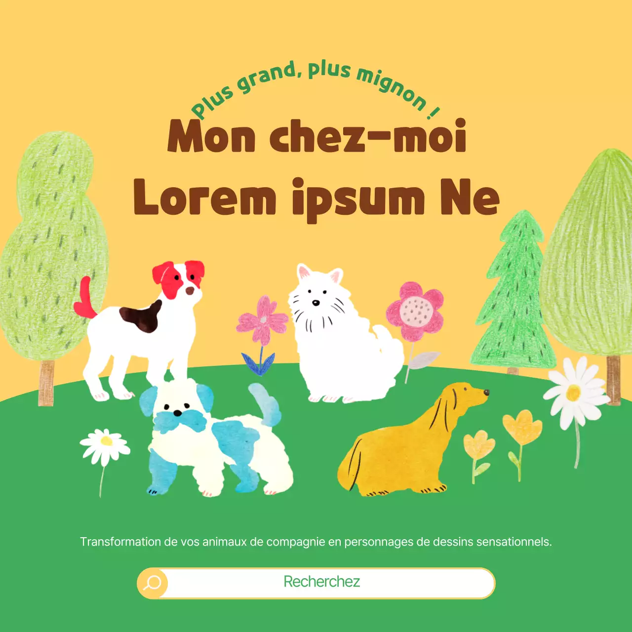 Portrait de chien personnalisé dans les tons jaune-vert Contenu promotionnel