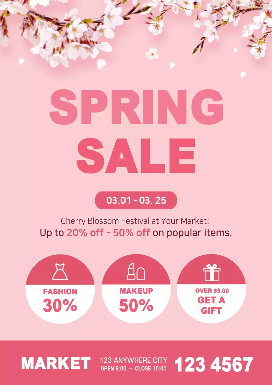 Pink Trendy Spring Promotion Poster