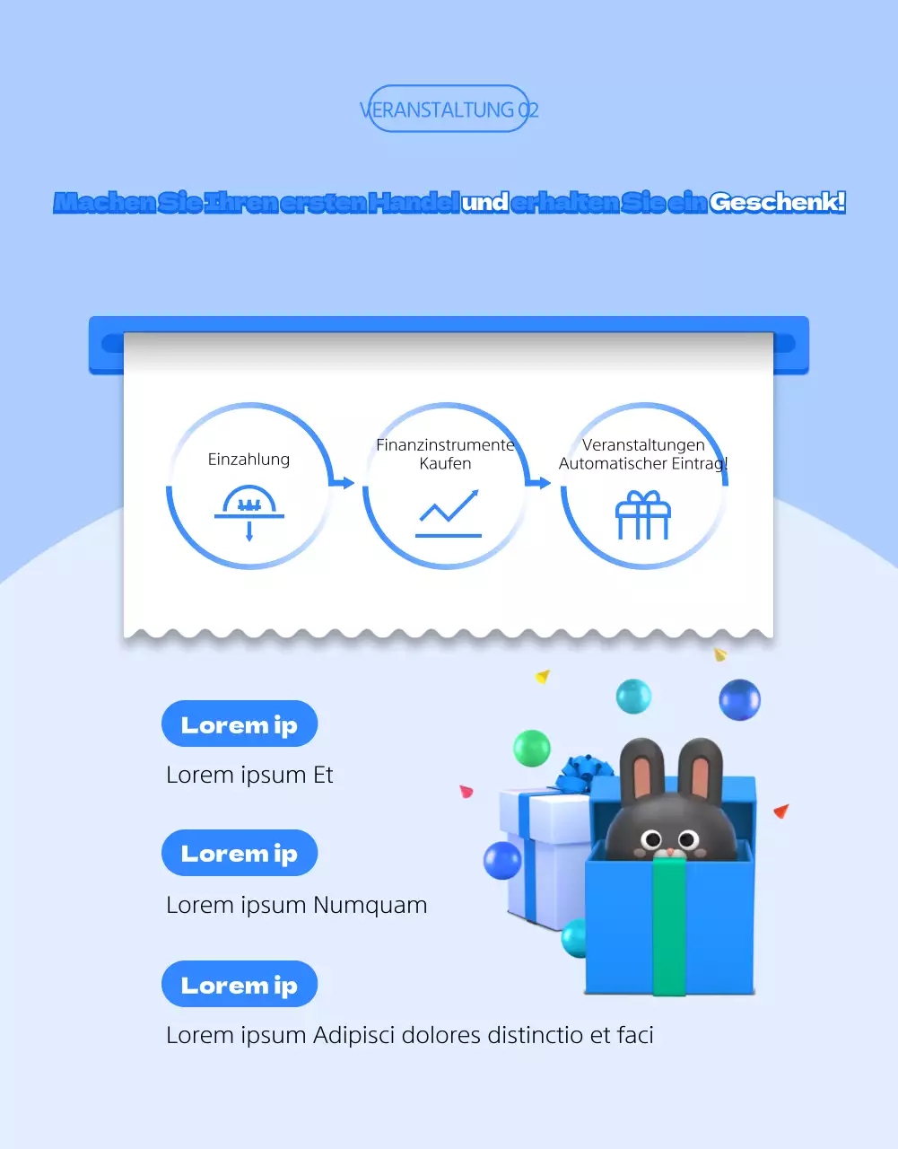 Sauberes Konzept Finanzinstrument Thema mit blauen 3D-Illustrationen