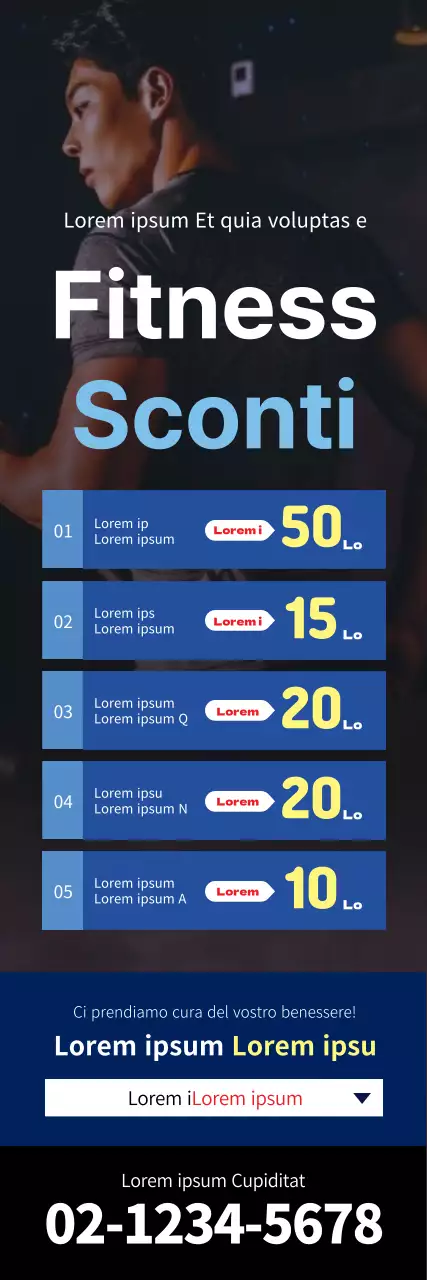 Banner promozionale blu e squadrato per la palestra