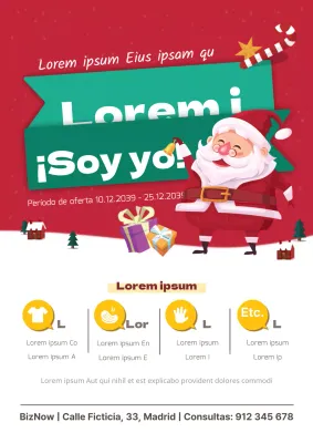 Promocione un evento navideño con una ilustración de Papá Noel en rojo y verde