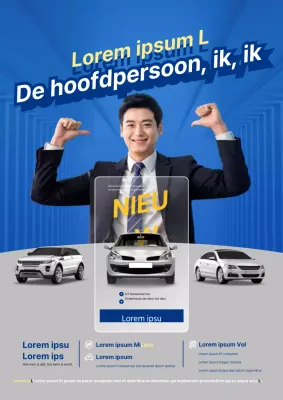 Stijlvolle blauwe en grijze promotieflyer voor een autoverhuurbedrijf voor de lange termijn