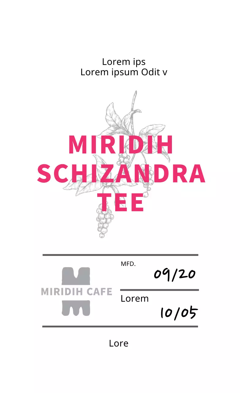 Gepflegtes Café-Tee-Etikett mit rosa Illustration