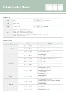Ein grüner, sauberer, tabellarischer Festplaner