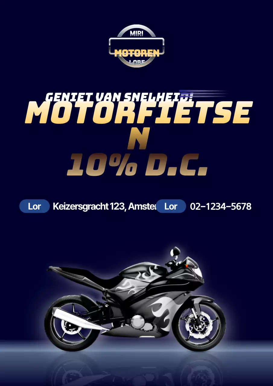 Promoot kortingen op schone motoren met een metallic look in marineblauw en goud