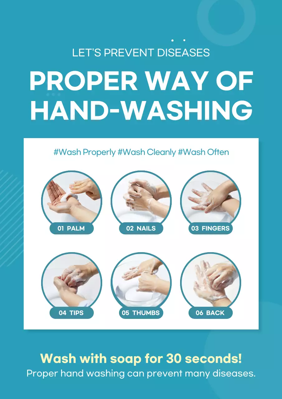 Teal Clean Hand-Washing Guide Poster