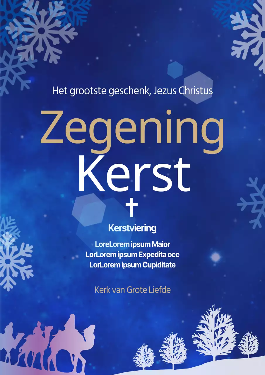 Kerkdiensten met een blauw, besneeuwd kerstthema promoten en begeleiden
