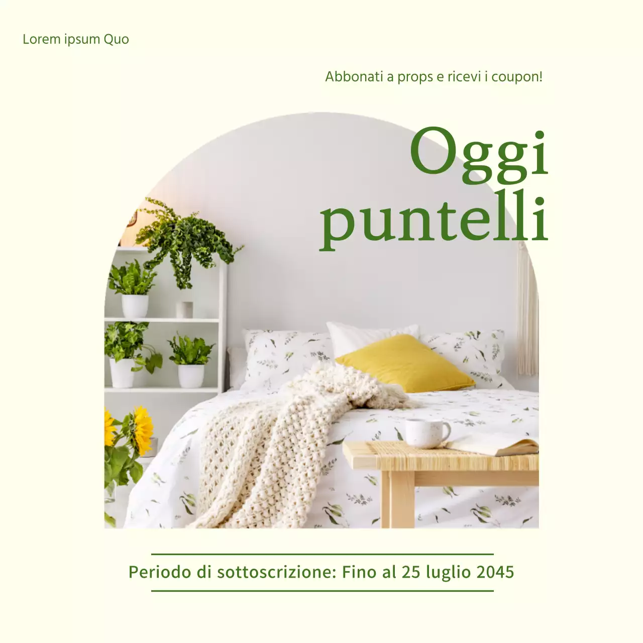 Banner dal design pulito con sfondo avorio e font verde per un'atmosfera primaverile negli interni