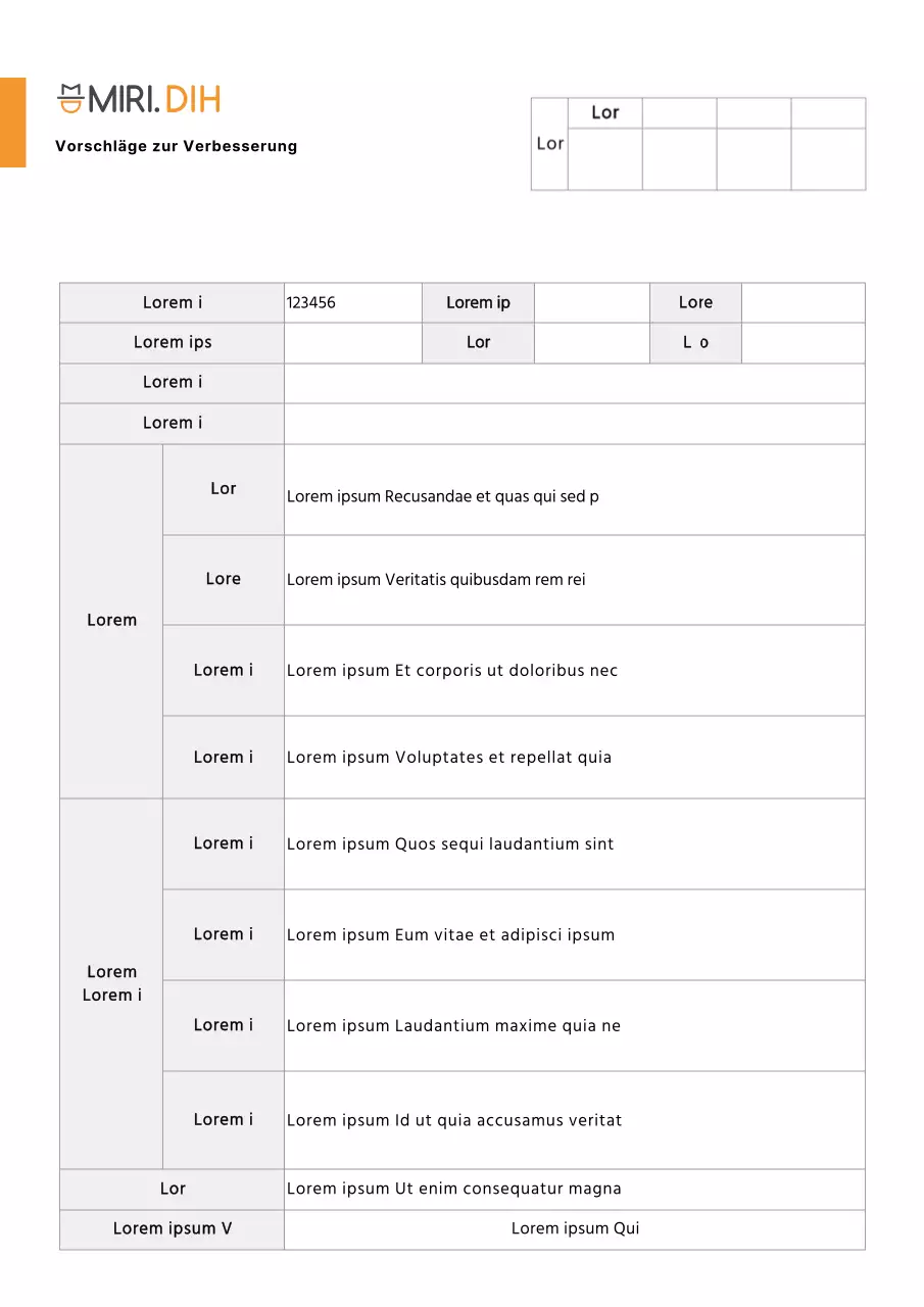 Einfache Orange Verbesserungsvorschläge Dokumentvorlage