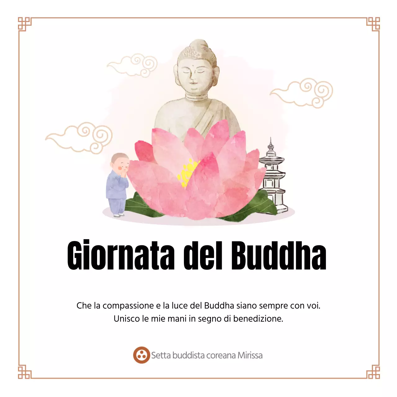 Striscione di auguri per il compleanno di Buddha con illustrazione di Buddha, dalle linee pulite