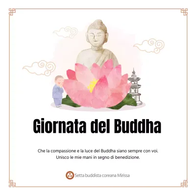 Striscione di auguri per il compleanno di Buddha con illustrazione di Buddha, dalle linee pulite