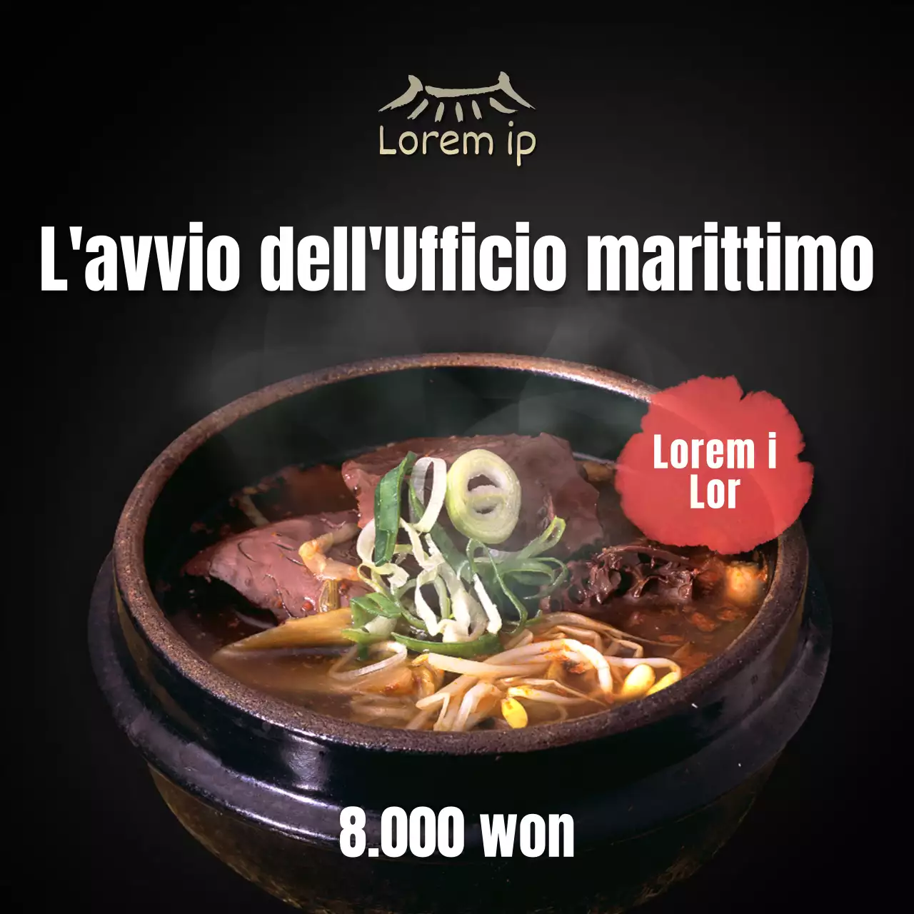 Seonji Haejangguk menu social media quadrato su sfondo nero