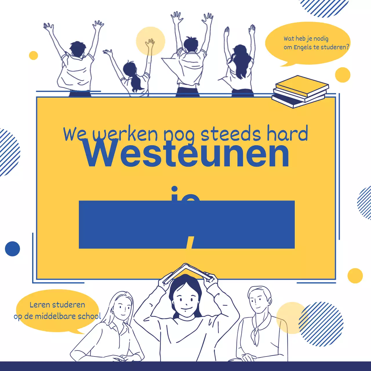 Eenvoudige lijnillustratie in geel en blauw om tips voor het leren van Engels te promoten