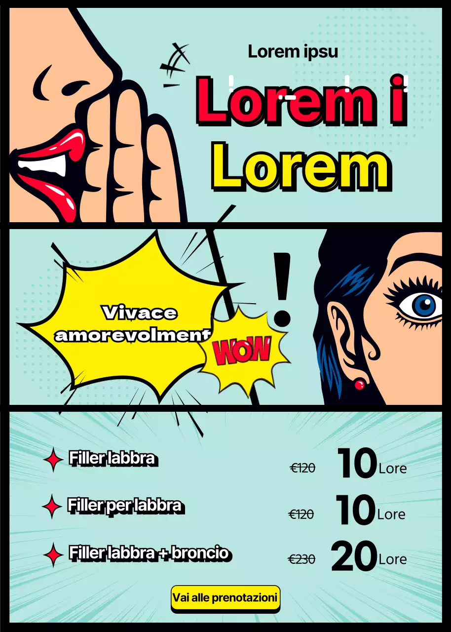 Una mostra speciale di filler per labbra con un concetto di cartone animato blu e giallo