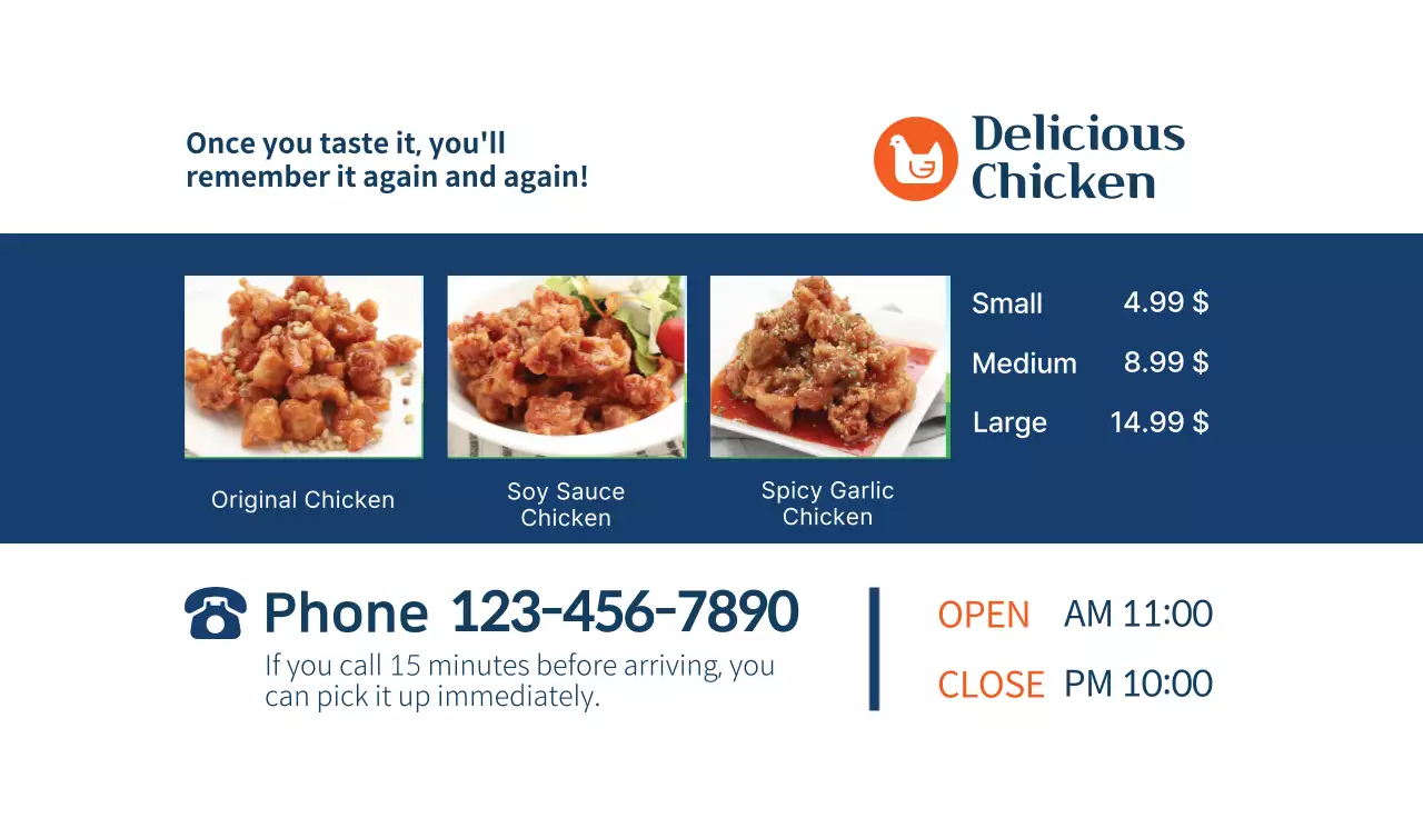 Orange Clean Chicken Menu Business Card