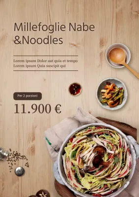 Poster con menu giapponese Millefeuille Nabe con sfondo in legno