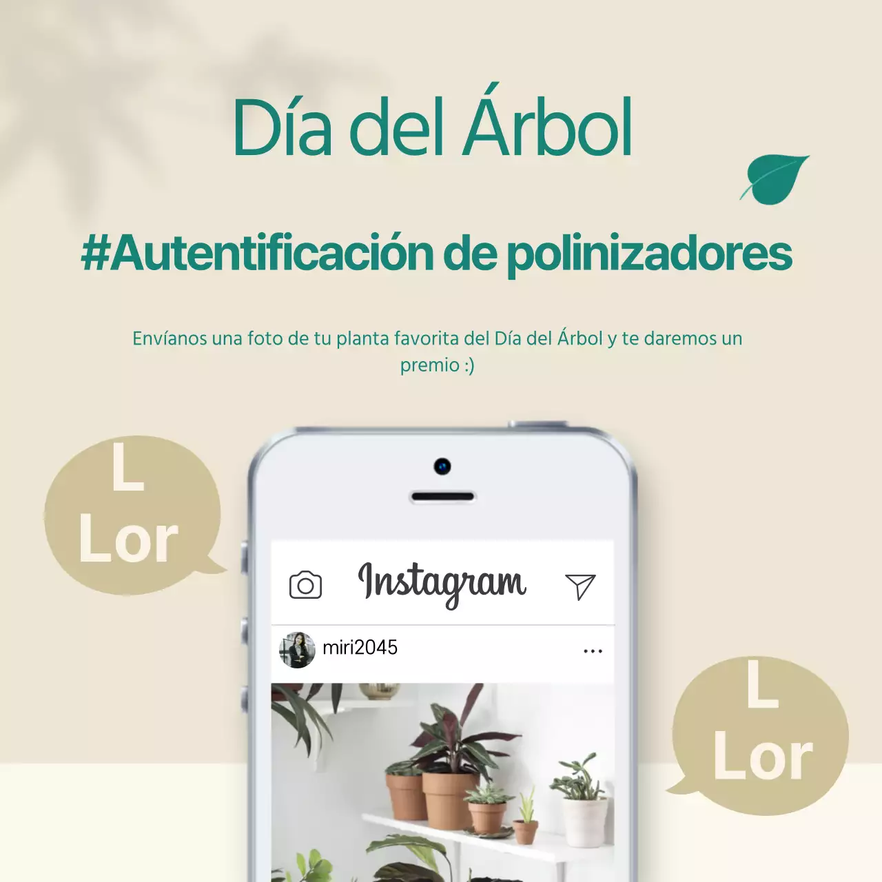 Banner limpio relacionado con el Día del Árbol sobre fondo beige marco de fotos móvil