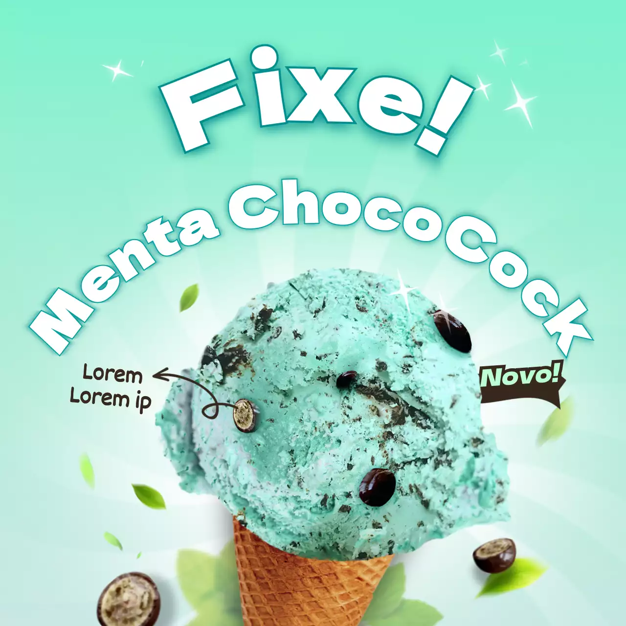 Gelado refrescante de chocolate e menta com hortelã verde
