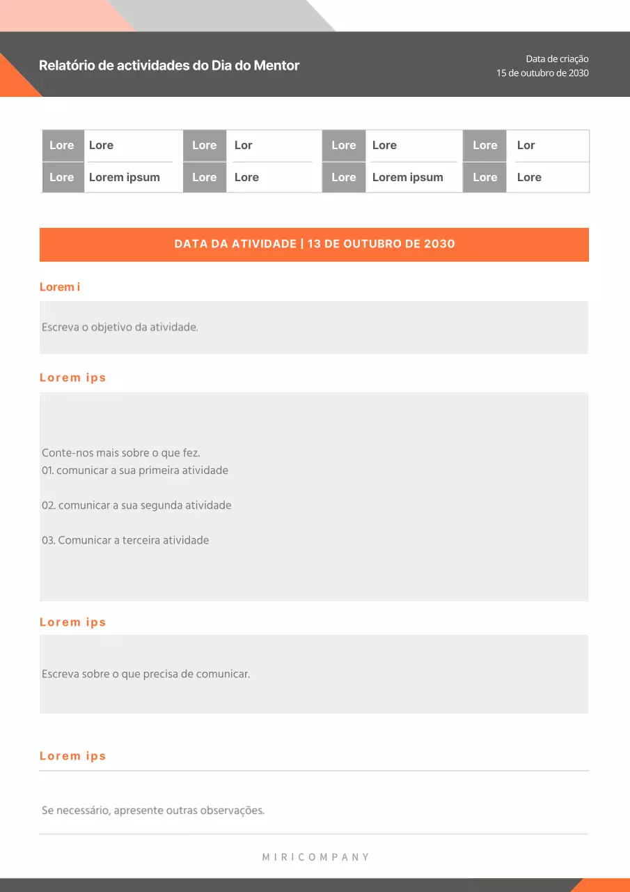 Relatório de actividades de tutoria a cinzento e laranja