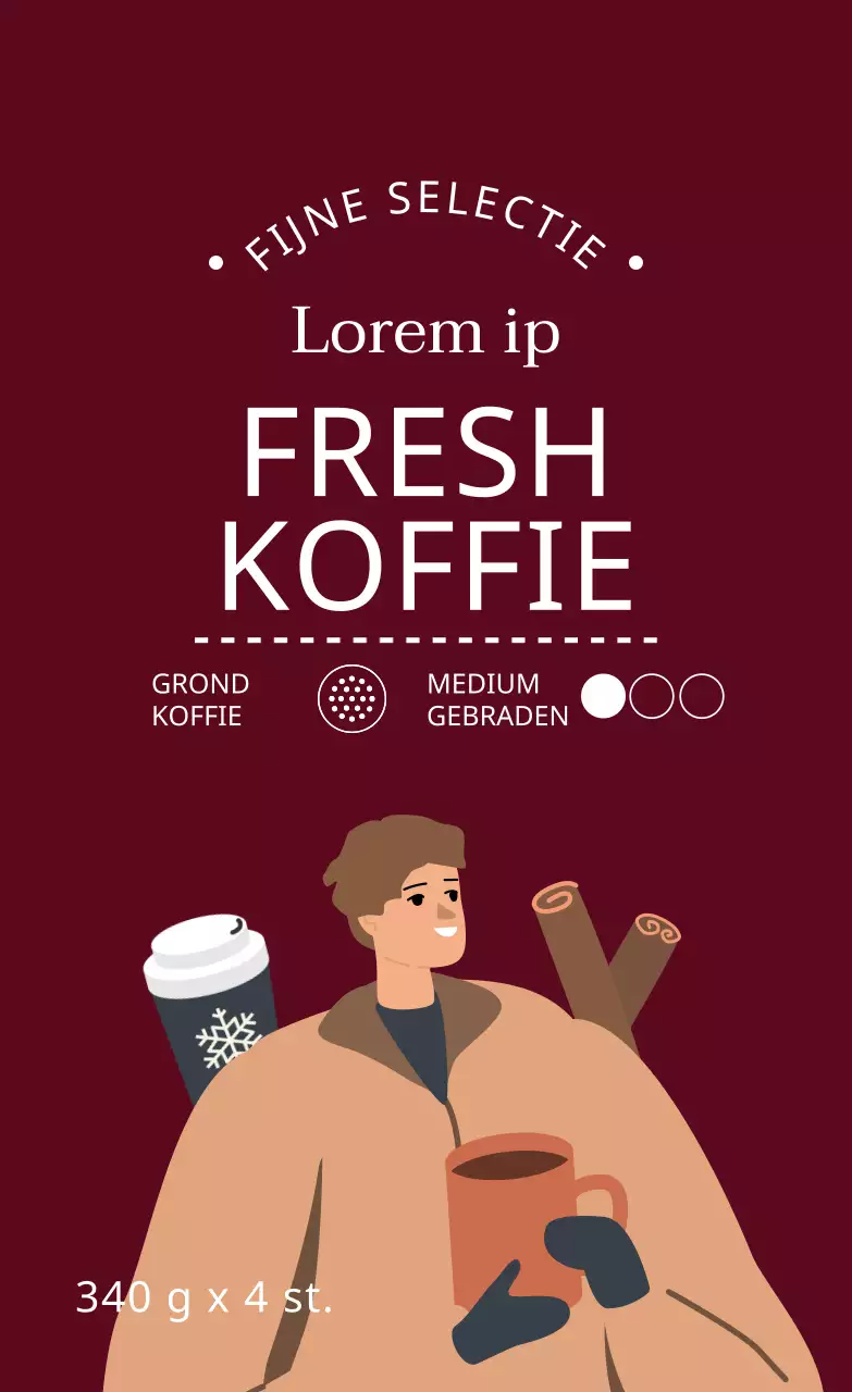 Wit paars geïllustreerd koffiebonen verpakkingsetiket