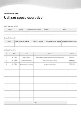 Documentazione pulita, semplice e in tonalità di grigio delle spese operative