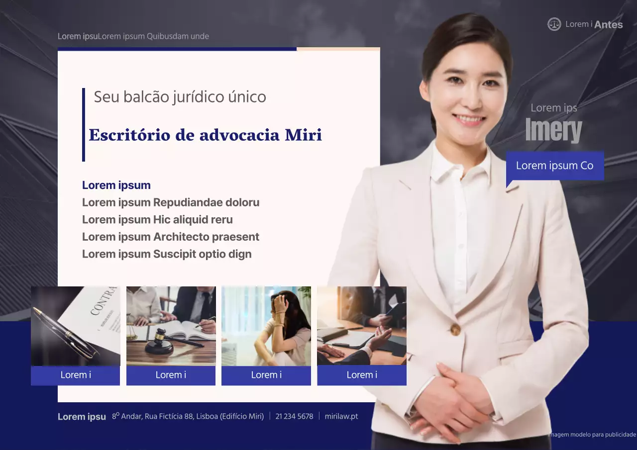 Promova o seu escritório de advogados com um visual profissional em azul-marinho e bege