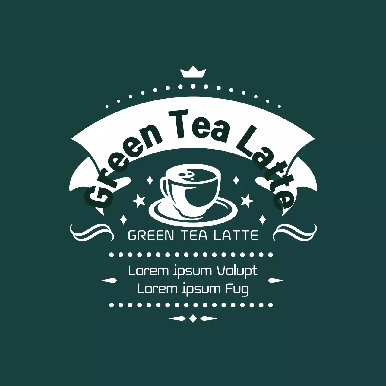 Label green tea latte dengan ilustrasi pirus