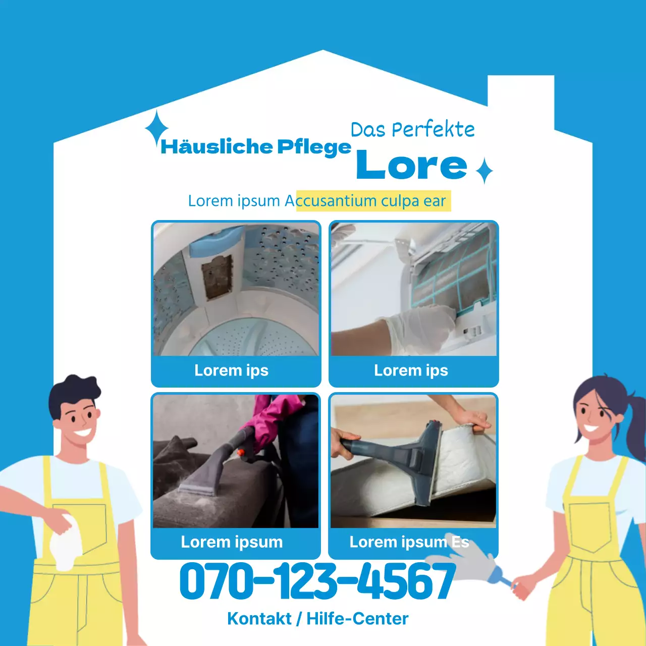 Werben Sie für Ihren Reinigungsdienst mit einem blauen Illustrationsfoto