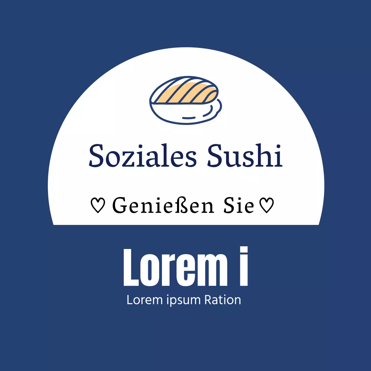 Blaue Illustration einfaches Restaurant Sushi Etikett