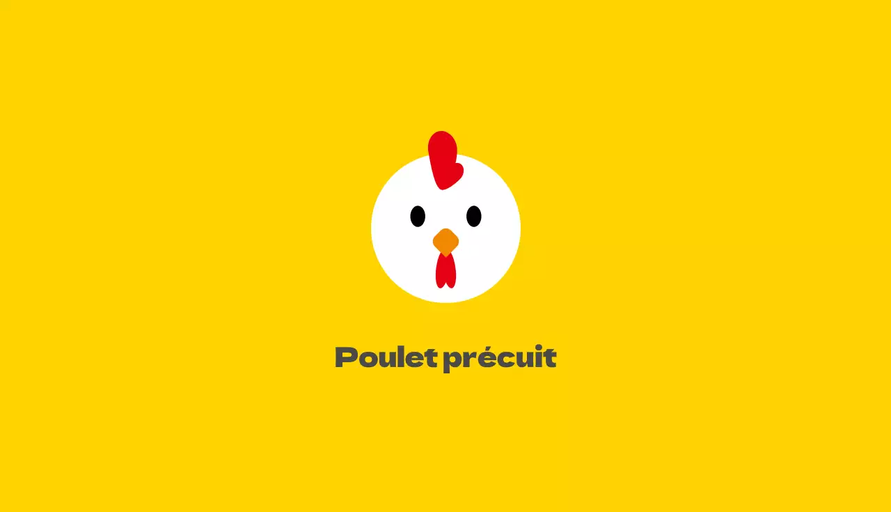 Carte de visite illustrée d'un poulet rouge et jaune