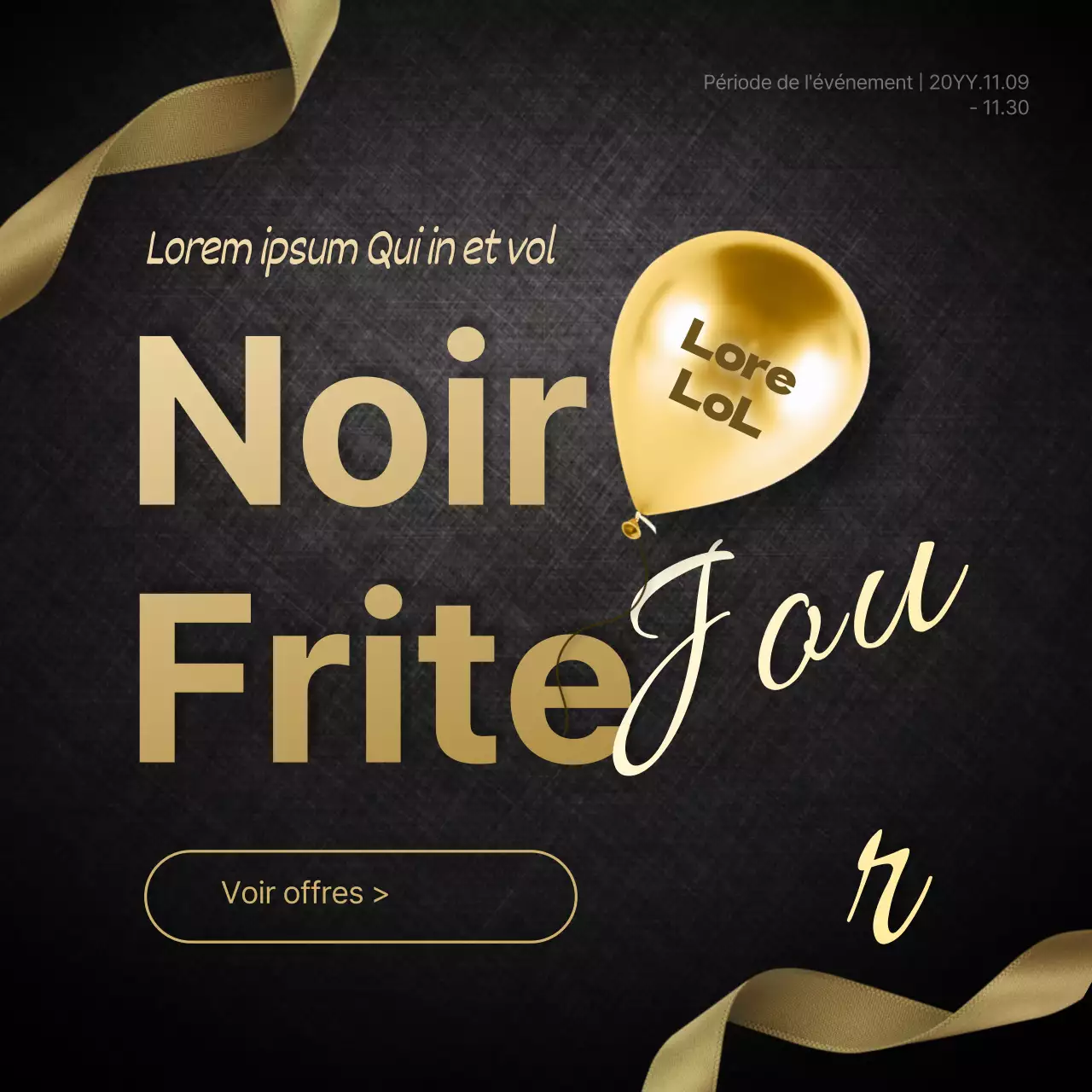 Fond sombre ballon doré typographie ruban dégradé événement