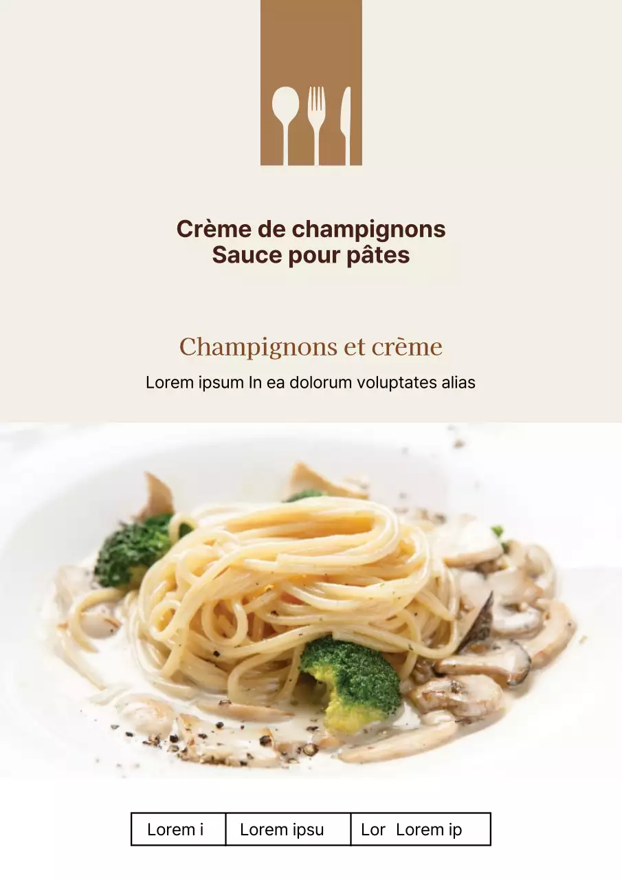 Poster moderne d'étiquette de sauce pour pâtes crémeuses en couleur beige