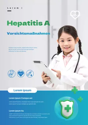 Ein schlichter, hellblauer und grauer Hepatitis-A-Präventionskampagnenflyer für eine stilvolle Kampagne.